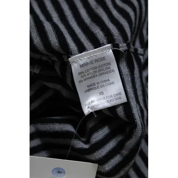 Minnie Rose Womens Cotton Long Sleeve Striped T shirt Gray Black Size XS - Picture 5 of 6